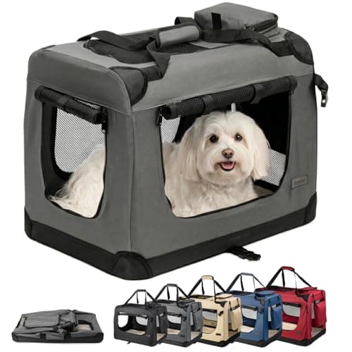 lionto Foldable Dog Crate for Travel and Car, 60 x 42 x 44 cm, Grey