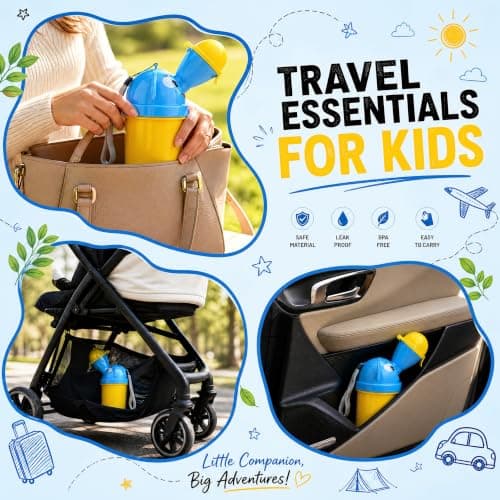 [500ML] Portable Baby Child Kids Travel Potty with Clean Brush,Hygienic Leak Proof Urinal Emergency Toilet for Camping,Car Travel,Outside,Park and Kid Toddler Potty Pee Training,Cute Duck Design,Boy — view 6