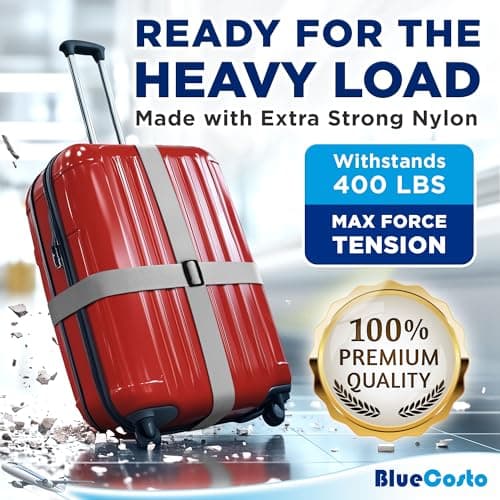 Luggage Straps for Suitcase - Silver, 1.9m x 5cm, 4 Pack - Strap for Suitcases - TSA Approved by BlueCosto — view 2