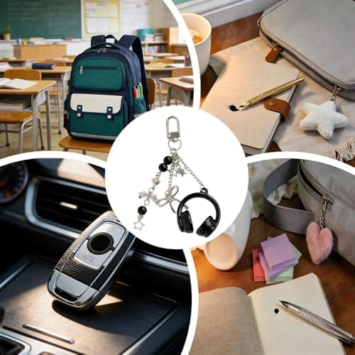 Star Keychain | Music Theme Pendant Charm Earphone Charm Pendant | For Car Key Bags for Women Men Youth Girlfriend Mom Dad Grandma, Black, verwijzen naar de beschrijving — view 4