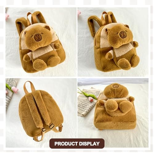 WFKKMEQ Capybara Children's Backpacks, Capybara Stuffed Animal Rucksack Cartoon Schoolbag Soft Plush Rucksack Mini Travel Bag Nursery Book Bag Casual Daypack Toddler Backpack for Preschool — view 4