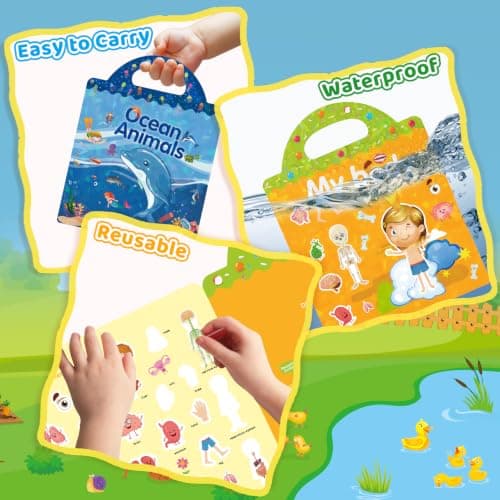 GUYUCOM 4 Pack Reusable Sticker Books Toddlers, Upgraded Jelly Texture, Travel Toys for Aged 3 4+ Kids Boys Girls Ocean Body Insect Farm — view 6