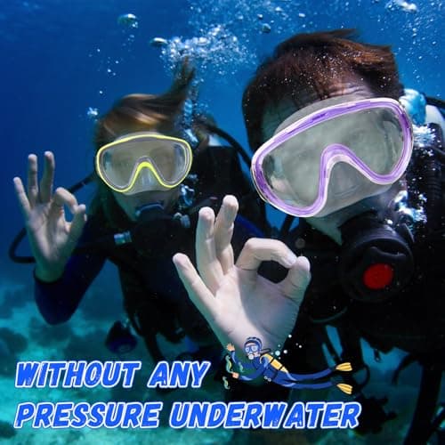 Relaxweex 4 Pairs Adult Swimming Goggles with Nose Guard, Diving Mask with Elastic Fabric Strap, Scuba Diving Mask (Pink, Yellow, Mint Green, Purple) — view 4