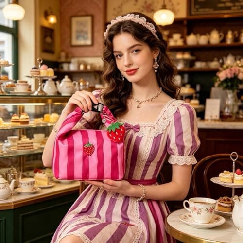 QZLSAYSL Lunch Bags for Women, Girls Insulated Lunch Bag，Pink Strawberry — view 6