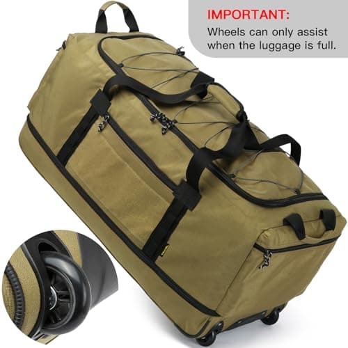 Laripwit Foldable Duffle Bag with Wheels 130-170L Expandable Giant Rolling Duffel Bag 36'' Extra Large Wheeled Holdall for Travel Heavy Duty Collapsible Soft Hand Luggage for Camping Storage, Brown — view 5