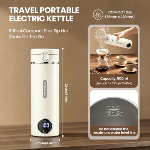 Wohlstand Electric Travel Kettle 500ml with Dual Power, 316 Stainless Steel — view 2