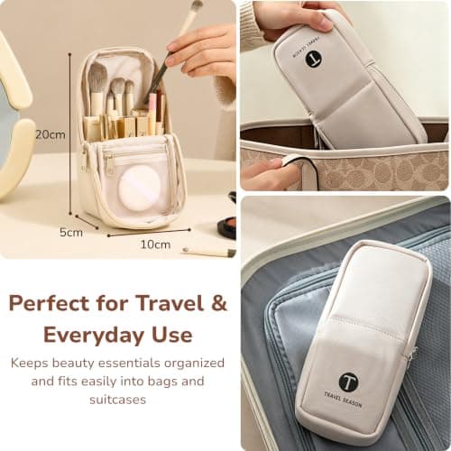 Standing Travel Makeup Bag, Waterproof PU Cosmetic Bag with Brush Holder — view 2