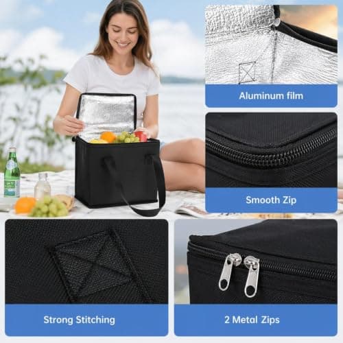 ALLGAYER Black Small Cool Bag Foil Insulated Lunch Cooler Box 1 Pack — view 4