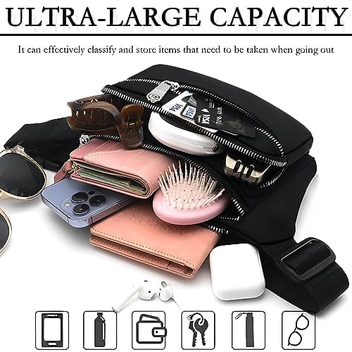 Bumbag Waist Bag,Waterproof 4 Zip Pockets Fanny Pack Running Waist Pack Bag Adjustable Belt Waistpacks for Men Women Outdoors, Sport, Hiking, Travel (Black) — view 3