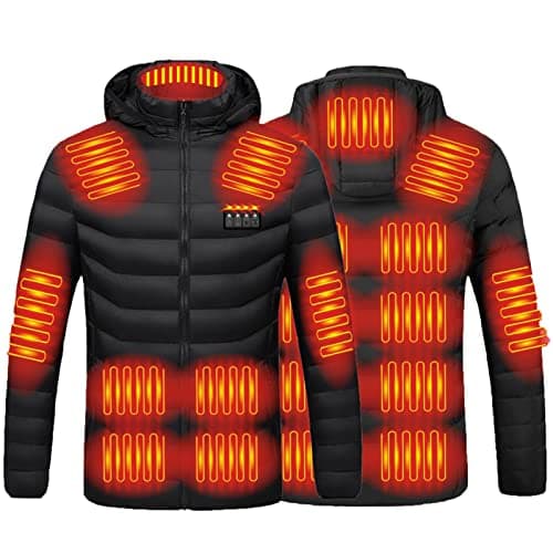 HAOLEI Heated Jackets for Men UK Clearance Winter Warm Heated Coat Full Zip USB Charging Electric Hooded Heated Jacket with 19 Heating Area for Outdoor Sports(No Power Bank), Black, M — view 3