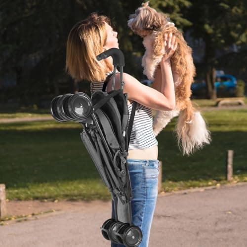 Travel Portable Dog Stroller, Pet Stroller for Small Puppy Dogs & Cats, Up to 33 lbs, (Dark Grey) — view 6