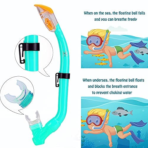 Kids Mask Snorkeling Set with Fins Anti Leak Snorkeling Gear for Kids with Adjustable Flippers, Youth Junior Full Dry Snorkel Set Swimming Goggles with Nose Cover Diving Mask Scuba with Bag, 5-14 Yrs — view 3
