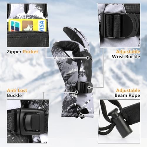 Pnosnesy Ski Gloves, Waterproof Snow Gloves Thermal Breathable Winter Gloves, Windproof Touchscreen Cold Weather Gloves for Men Women Kids — view 3