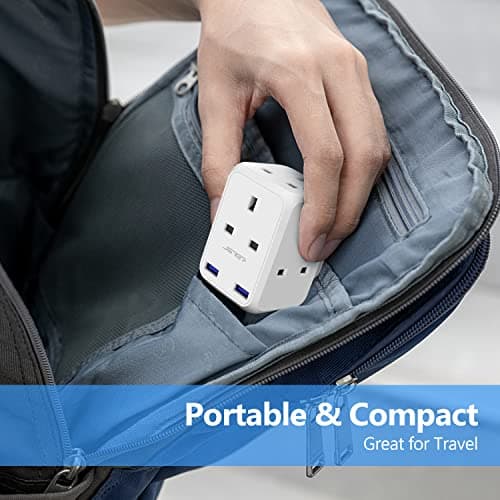 4 Way Plug Adapter USB, JSVER Multi Plug Extension UK with 2 USB Ports 13A Multiplug Socket Adapter for Phone,Tablet White — view 6