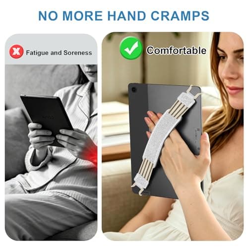 HoYiXi Universal Soft Elastic Hand Strap for 9-11'' eReaders & Fire Tablet, Compatible with Fire HD 10/iPad 9.7 /iPad Mini/Galaxy Tab A8 A9/Huawei,Hand Strap Finger Grip Holder,Silver glitter — view 4