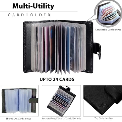 STARHIDE Minimalist Slim Cardholder for Men Women, Small RFID Blocking Credit Card Holder, 24 Card Slots Wallet, Removable Plastic Case, Double Button Closure (Black) — view 3