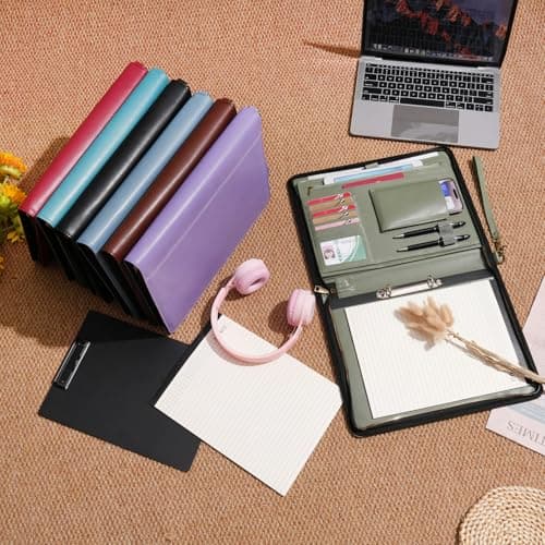 Wason A4 Portfolio with Zipper - Leather PU Padfolio with Detachable Ring Binder and Writing Notepad Holder, Conference File Multi-Pockets Organizer for Office Travel School (Purple) — view 6