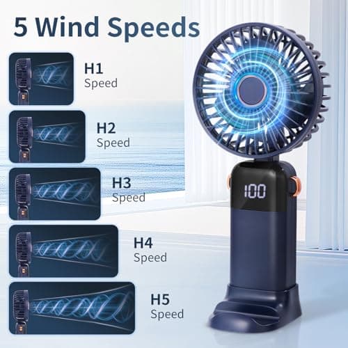CNMTCCO Handheld Fan,Portable Mini Fan 3000 mAh Rechargeable with 5 Speeds,Quiet Foldable Desk Fan,Small Pocket Hand Fan with Base & Lanyard for Travel,Office,Home and Summer Essentials — view 4