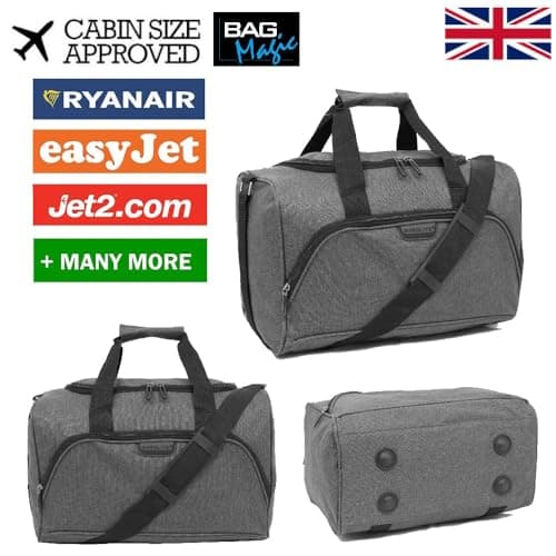 Small Travel Holdalls - Ryanair Cabin Approved Hand Luggage Size Bags, Polyester Duffle 40x25x20cm, 20 Litre Onboard Carry-On - Grey — view 2