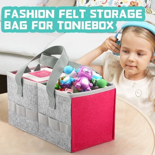 OUKNAK Travel Felt Carrying Case & Storage Bag for Toniebox/Tonies(Pink) — view 5