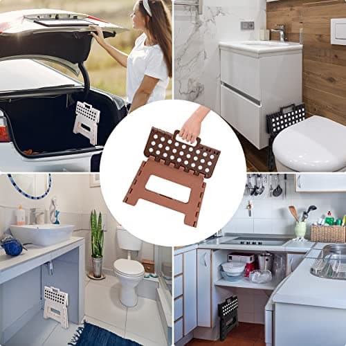 Foldable Step Stool - Heavy Duty Kids Adults Stepping Stool Up to 150KG, Portable Kitchen Bathroom Garden and Outdoor Folding Step Stool (Brown) — view 5