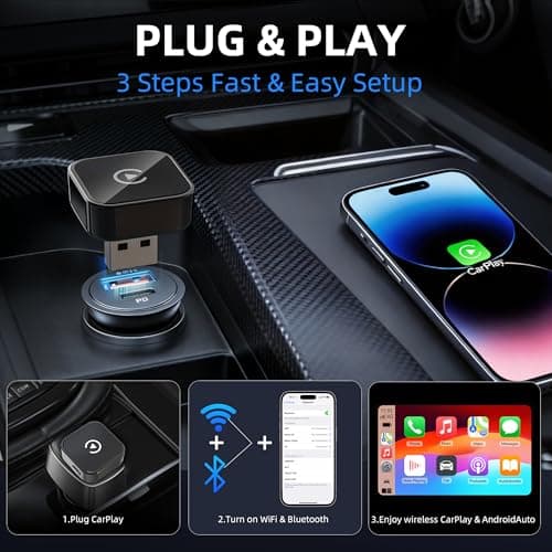 Wireless CarPlay & Android Auto Adapter 2026 Upgrade Instant 2-Phone Switch, 2-in-1 Plug & Play OTA Dongle for iPhone & Android, BT 5.3 & Dual WiFi 6, Car GPS Navigation — view 2