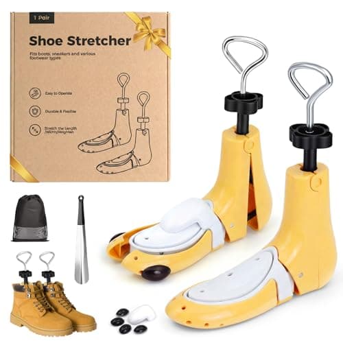MoeQuliee Shoe Stretcher Men Women - 3-Way Adjustable Shoe Stretcher in Length Width Height Shoe Width for Tight Shoes Shoe Stretcher Shoe Expander for Trainers Boots Hiking Shoes, yellow, Medium