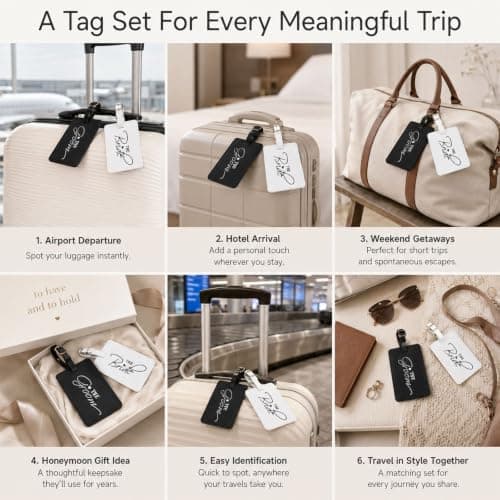 2 Pack Mr & Mrs PU Leather Luggage Tags Wedding Honeymoon Travel Gift Set — view 6