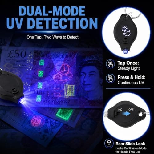 6 Pcs Note Checker Blacklight Mini LED Keychain UV Light Pocket Size Torch — view 2