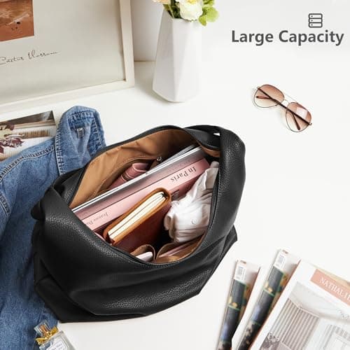 KALIDI Vegan Leather Tote Bag Women Hobo Zipper Shoulder Handbag Slouchy — view 5