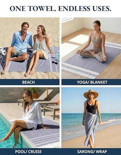 LANE LINEN Beach Towel 2 Pack - Cotton Rich Beach Towels Oversized, Pre-Washed Large Beach Towels, Sandless Beach Towel, Quick Dry Travel Towel, Large Pool Towels, 39"x71" - Navy Blazer — view 6