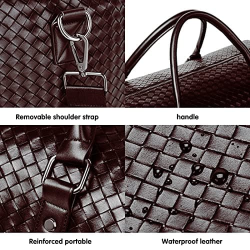Leather Travel Duffle Bag for Men, Woven Carry On Weekender Overnight Bags for Business Sports Gym Brown — view 4
