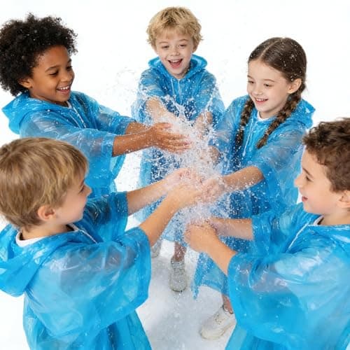 QHFlashbuy Kids Waterproof Rain Poncho,Portable Raincoat Rain,Reusable EVA Rain Poncho Toddler Rain Cape for Girls Boys with Hoods for Camping,Hiking Travel,Amusement Parks — view 2