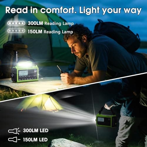 ROCAM Wind Up Solar Radio, DAB/FM Radio with 5000mAh Rechargeable Power Bank, Solar Panel/USB/Hand Crank Charger, Battery Radio Portable, SOS Alarm & Flashlight for Camping Hiking Emergencies (Green) — view 4
