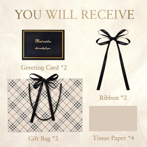 BBLIKE Paper Gift Bags for Presents - 2 Pcs Medium Brown Plaid Gift Bag with Bow Ribbon, Large Luxury Personalised Gift Bags with Handles for Wedding Christmas Birthday Valentines Party Favors — view 2