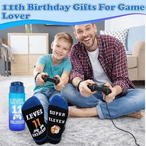 EccoDen 11th Birthday Gifts for Boys Age 11 – Funny Gamer Gift Set with Sports Water Bottle, Gamepad Keyring, Level 11 Socks & Bracelet – Cool Birthday Presents for Gamer Kids — view 6