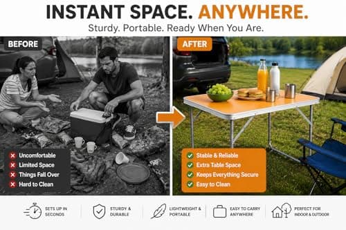 Unibos Camping Table Portable Picnic Table Aluminium Folding Table Indoor Outdoor Table Heavy Duty Garden Trestle Set for BBQ Picnic Party, Load Capacity 15KG (Orange) — view 6