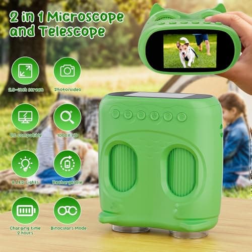 1000X Handheld Microscope for Kids, Temodu 4K 2.0" Screen Educational Science Kit Digital Microscope, Rechargeable Mini Pocket Binoculars, Birthday, Ages 3+ (Green) — view 2