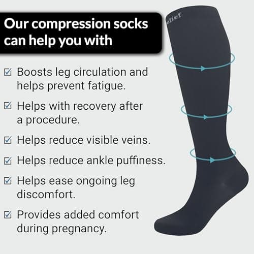360 RELIEF Compression Socks for Women & Men, Flight Socks S/M Black — view 6
