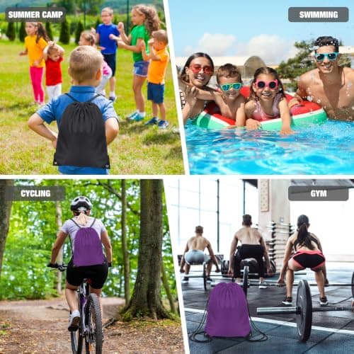 JFmall Drawstring Bags, Swim PE Bags Drawstring Gym Bag for Kids Adults String Swimming Sports Bag for School Sports Swimming Gym Travel Purple — view 5