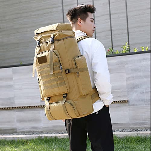 Dressfo 80L Hiking Camping Backpack,Hunting Climbing Backpack for Outdoor,Backpack Water Resistant,Tactical Backpack for Men Women (YELLOW) — view 6