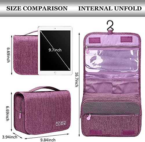 Acopton Portable Hanging Travel Toiletry Bag for Men and Womens Waterproof Bathrooom Shower Bag Multifunctional Cosmetic Makeup Organzier (Purple) — view 6
