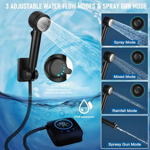 Spopal 8000mAh Portable Camping Shower Pump Kit with 20L Collapsible Bucket — view 4