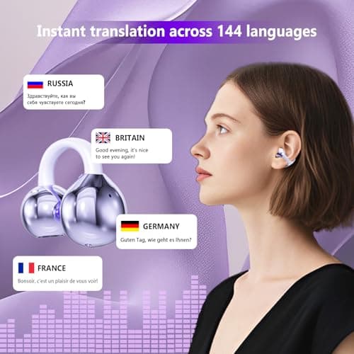 Gonggi AI Live Translation Headphones, 114 Languages Support Real Time Translator Sport Earbuds, 30H Playtime Bright Purple Earpiece for Travel Learning Business School — view 2