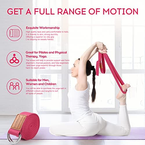 voidbiov D-Ring Buckle Yoga Strap 1.85 or 2.5M, Durable Cotton Adjustable Belt Perfect for Holding Poses, Improving Flexibility and Physical Therapy Rose — view 6