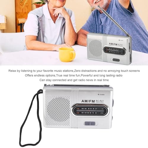 Bewinner Portable AM FM Transistor Radio, 5W Loud Speaker Long Battery Life Pocket Radio with Earphone Jack Easy Tuning for Seniors Home Outdoor Travel Silver Gray — view 2