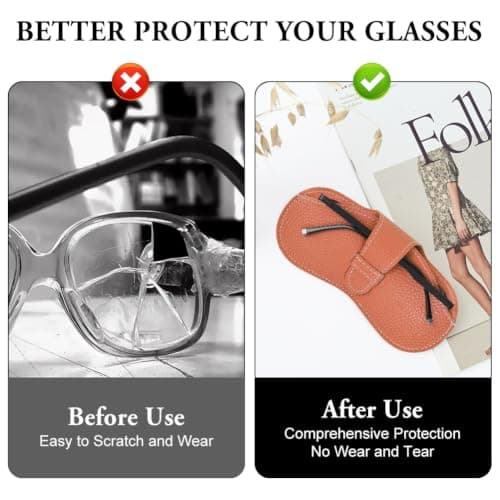 BUTBU Leather Sunglasses Case, Soft Leather Eyeglass Case, Portable Slim PU Glasses Cases, Spectacle Pouch Bag Cover, Lightweight Eyeglass Storage Bags for Women Men Travel (Orange) — view 5