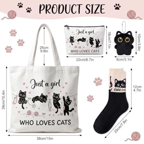 Cat Gifts for Women Girls, Cat Lovers Gifts with Tote Bag Makeup Bag Socks — view 3