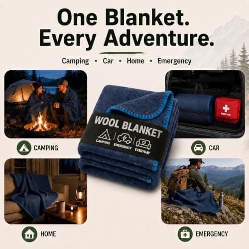Jmr Usa Inc. Military Wool Blanket for Camping, Emergency and Everyday Use, Fire Retardant Extra Thick and Warm Outdoor Wool Blanket, 70% Wool, Navy, Size 62X84. — view 3