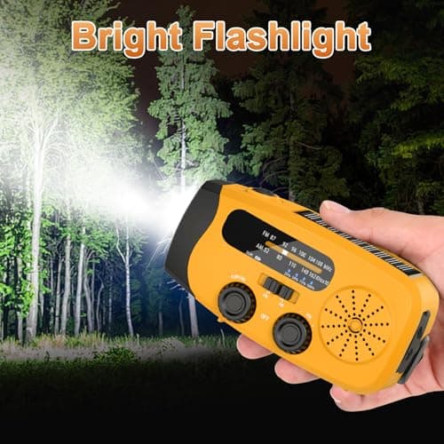 Wind Up Radio, Solar Emergency Radio, Portable Hand Crank Radio, AM/FM Radio with LED Torch, 2000mAh Rechargeable Power Bank, SOS Alarm, USB Phone Charger, Emergency for Camping Hiking (Light Orange) — view 4